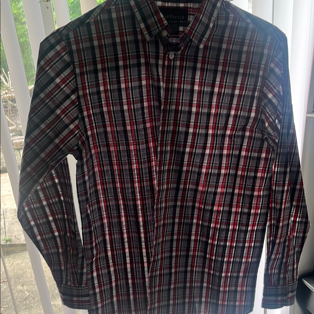 Van Heusen Men's Plaid Button Down Shirt - Red, Black, and White